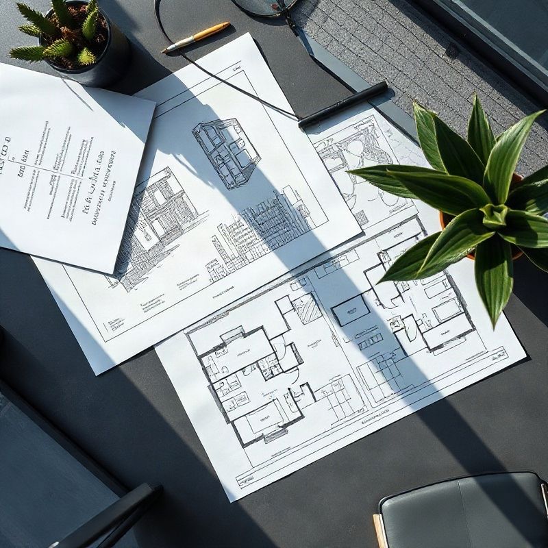 Mesa de trabalho com documentos e plantas de imóvel em São Paulo