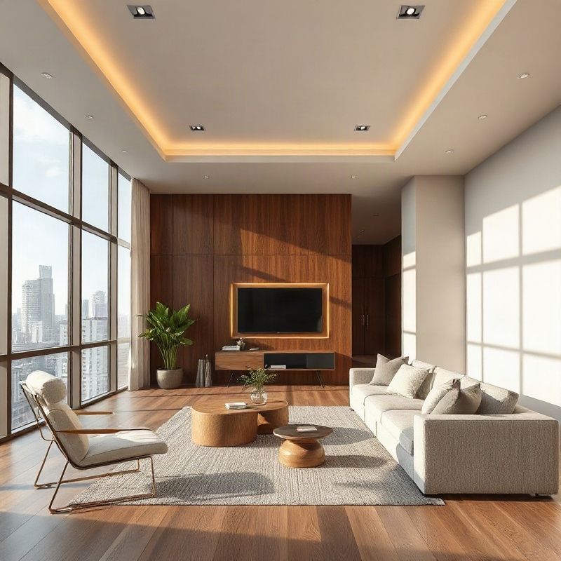 Sala de estar de apartamento de luxo em São Paulo com vista para o skyline